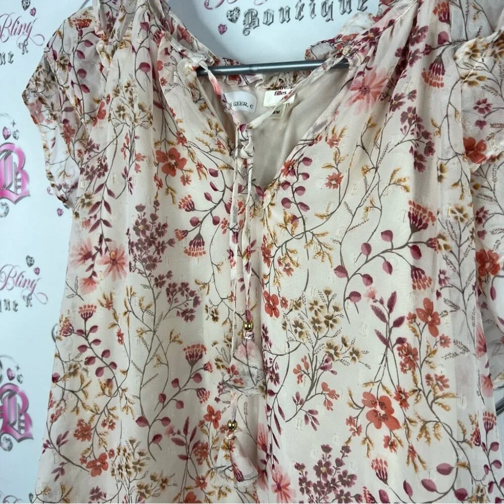 Autres filles shirt tshirt blouse flowy flowers Floral Blouse - Cream and Pink
